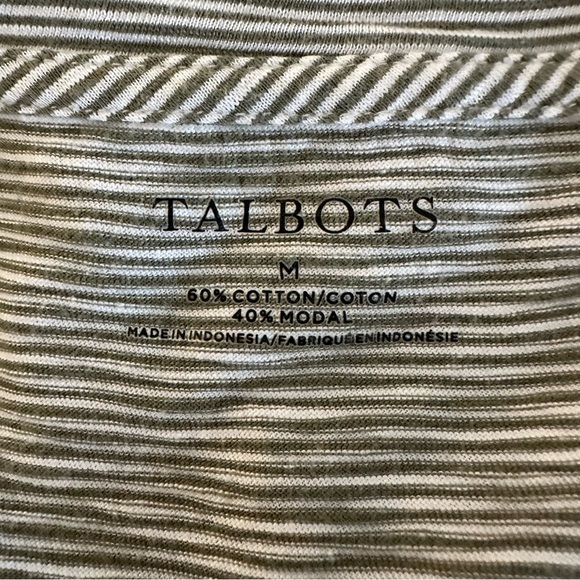Talbots cotton green white modal striped top with tie sleeves M - Picture 10 of 11